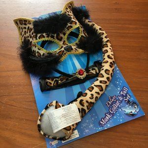 Deluxe Leopard Mask , Collar, Tail w/ maribou - VTG -  NWT